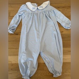 Baby Blue Striped One-Piece with Embroidered Collar